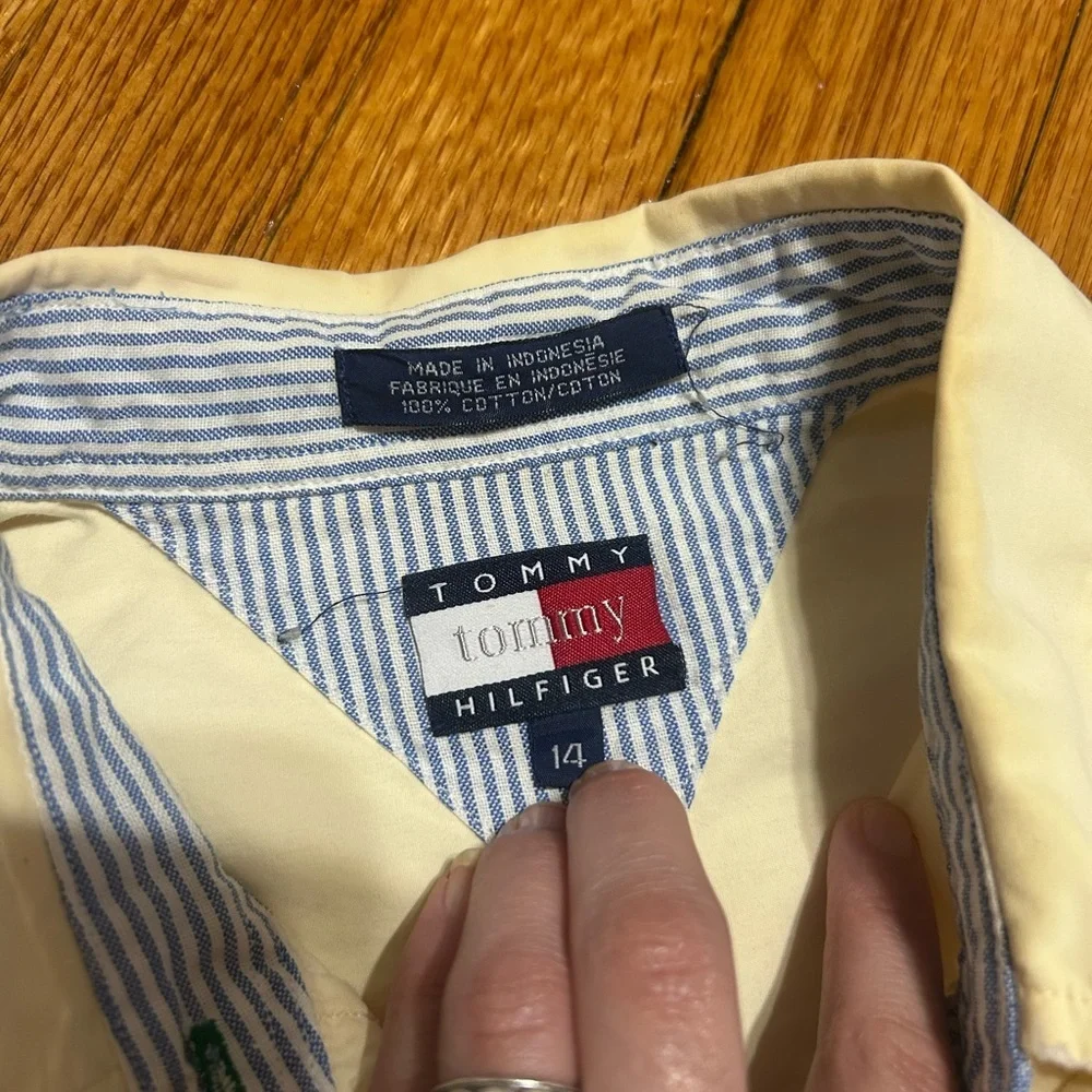 Vintage 1990's Tommy Hilfiger Shirt Button Up Long Sleeve Boy 14 Pale Yellow